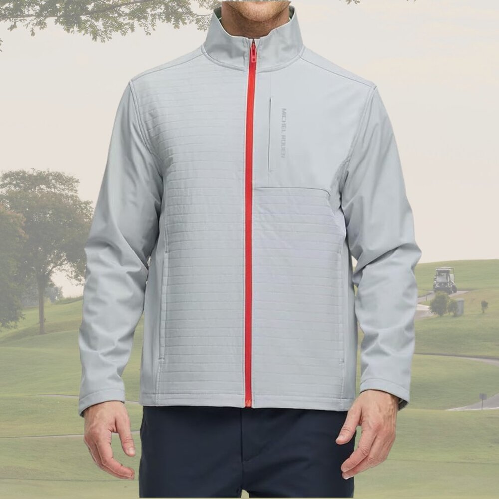 NWT - Michel Rouen Men's Golf Jacket Water Resistant Windbreaker - Light Grey